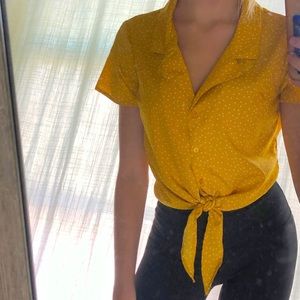 Yellow Polka Dot Short Sleeve Blouse